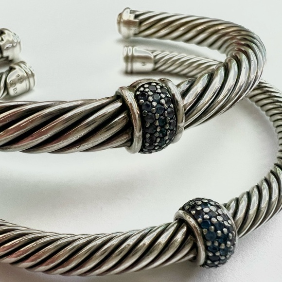 David Yurman RARE Blue Sapphire station set retired cuff cable bracelets - Picture 3 of 10